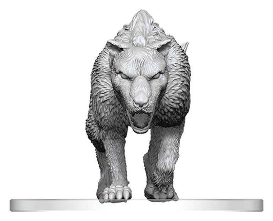 Pathfinder Battles Deep Cuts Hyaenodon unpainted miniature, front close-up