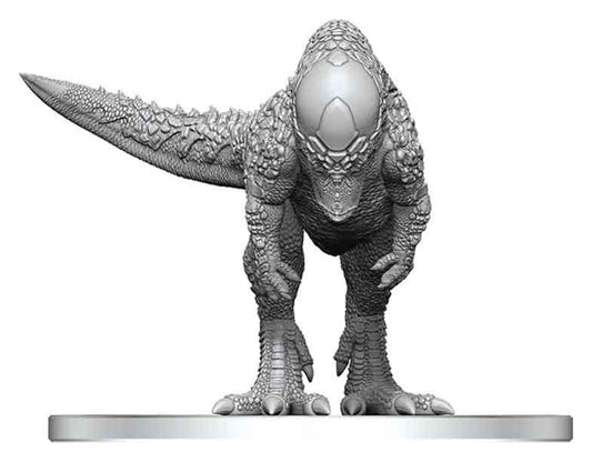 Pathfinder Battles Deep Cuts Pachycephalosaurus unpainted miniature, front close-up showing domed head