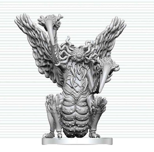 D&D Nolzur's Marvelous Miniatures Mi-Go unpainted miniature, front close-up with wings raised