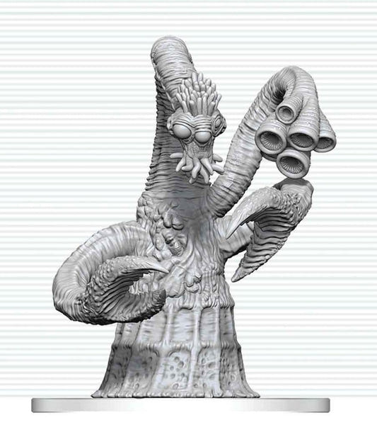 D&D Nolzur's Marvelous Miniatures Yithian unpainted miniature, front close-up of cone-bodied alien