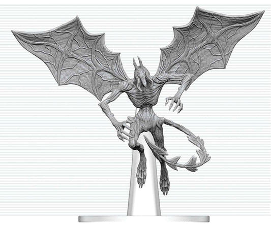 D&D Nolzur's Marvelous Miniatures Nightgaunt unpainted miniature, front close-up with wings spread