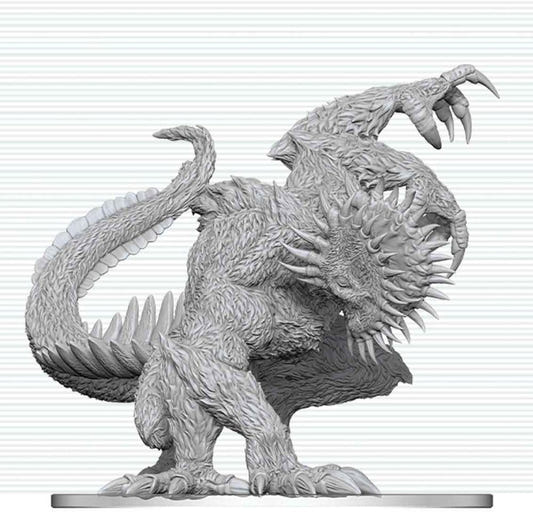 D&D Nolzur's Marvelous Miniatures Gug unpainted miniature, close-up of clawed monster with vertical maw