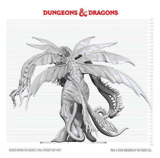 WizKids D&D Nolzur's Cthulhu unpainted miniature, back view on scale grid