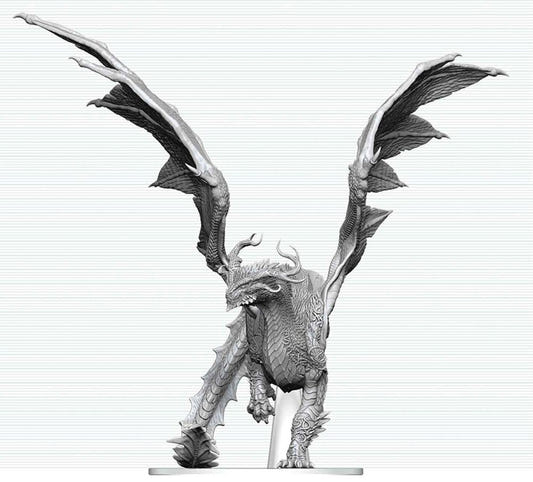 D&D Nolzur's Marvelous Miniatures Adult Spirit Dragon unpainted miniature, front view with wings raised
