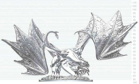D&D Nolzur's Marvelous Miniatures Young Sapphire Dragon unpainted miniature, front close-up, wings spread