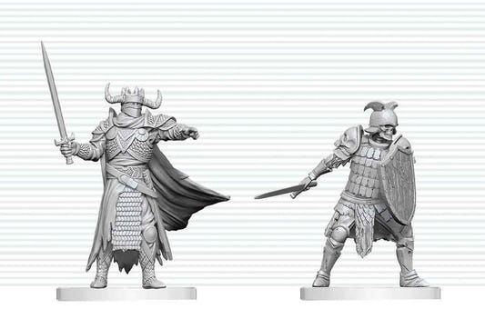 D&D Nolzur's Marvelous Miniatures Death Knight & Aspirant unpainted miniatures, close-up of both figures