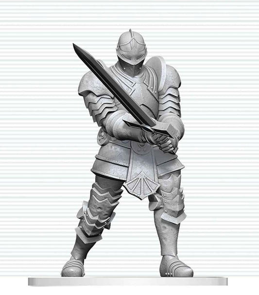 D&D Nolzur's Marvelous Miniatures Red Knight Guardian Golem unpainted miniature, front close-up with sword