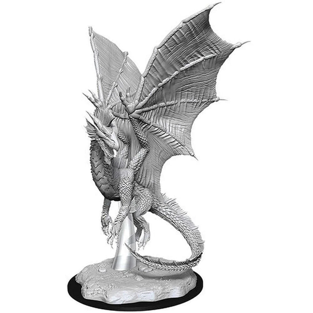 Unpainted Young Silver Dragon miniature rearing on a base, WizKids D&D Nolzur's Marvelous Miniatures