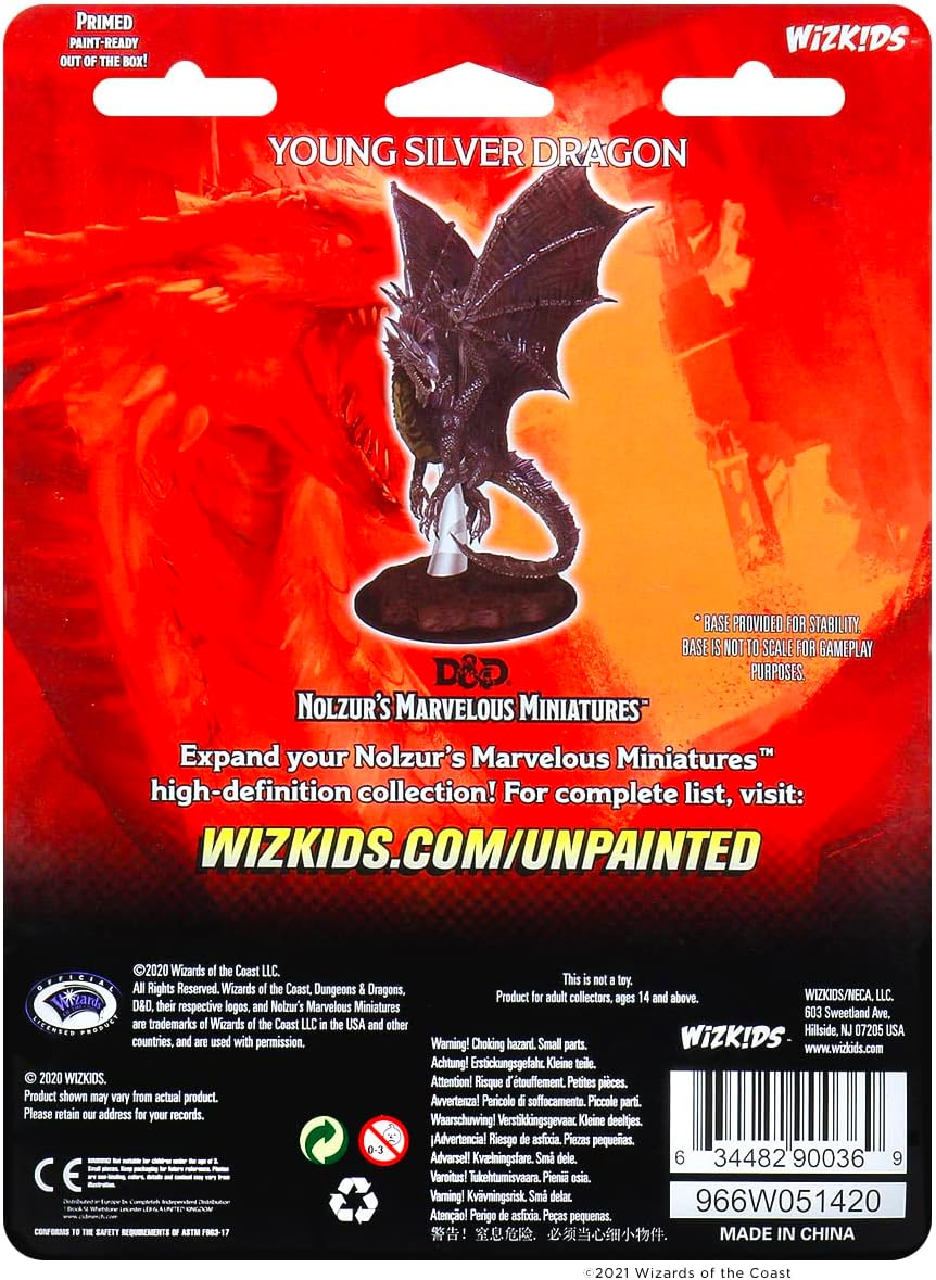 Back of the Young Silver Dragon Nolzur's Marvelous Miniatures blister pack