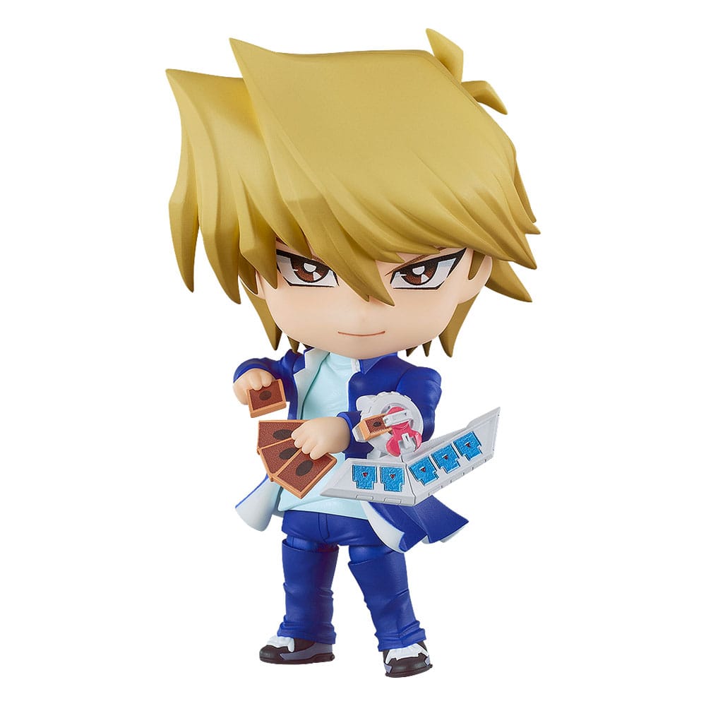 Yu-Gi-Oh! Nendoroid Joey Wheeler with duel disk and cards, front view on white