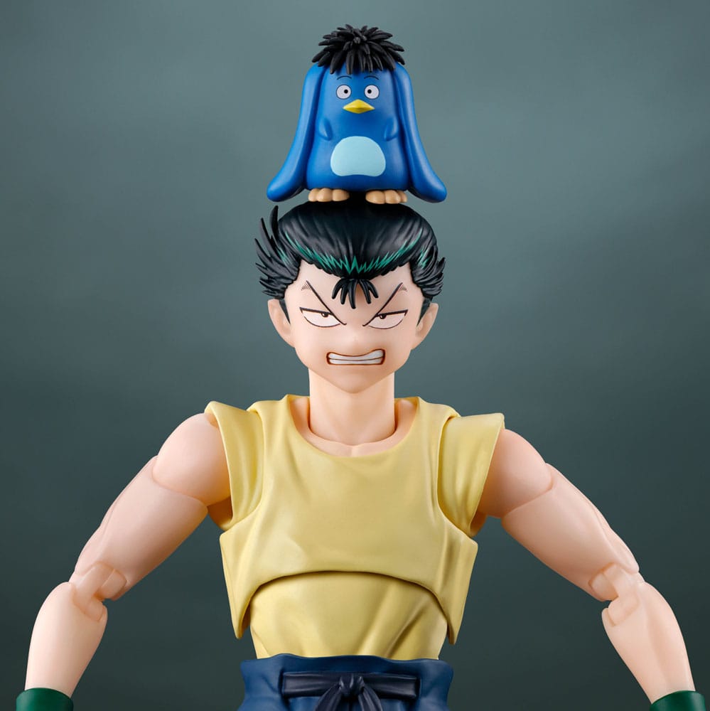 Yu Yu Hakusho S.H.Figuarts Yusuke figure with angry face and blue Puu perched on his head