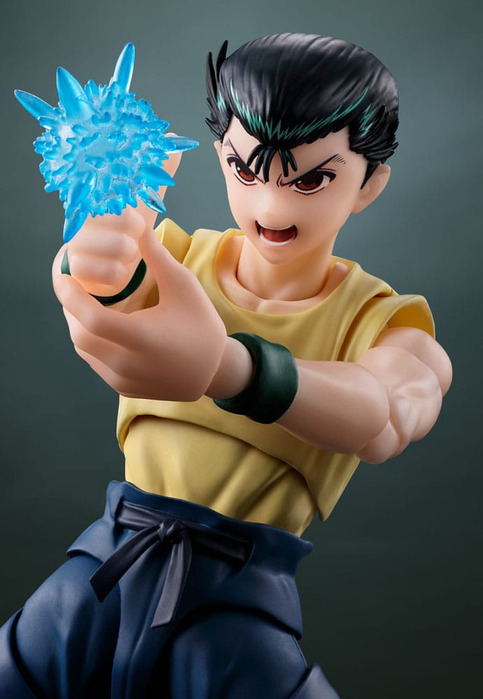 Yu Yu Hakusho S.H.Figuarts Yusuke figure shouting with a blue Spirit energy fist, close-up