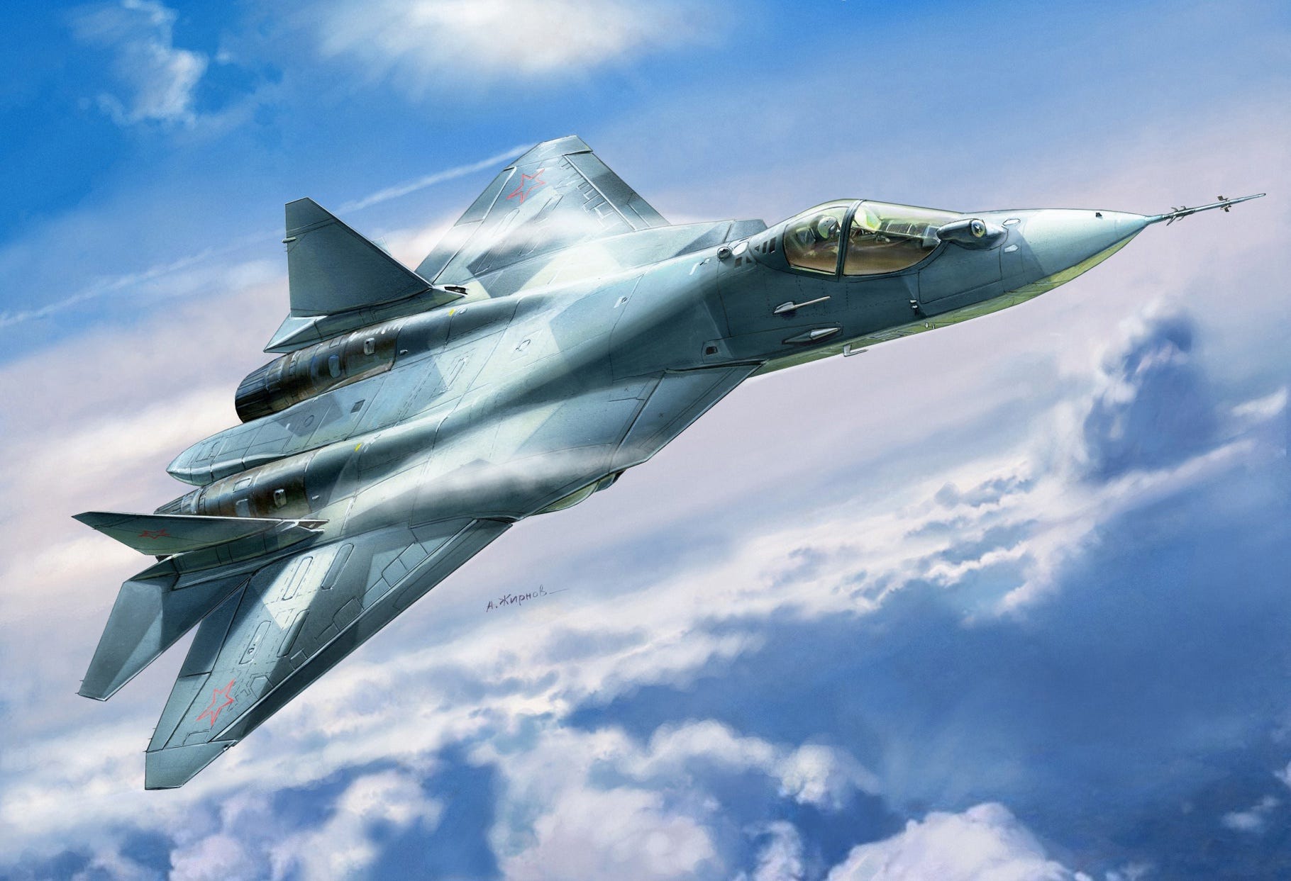Zvezda 1:72 Sukhoi T-50 Russian Stealth Fighter - Z7275