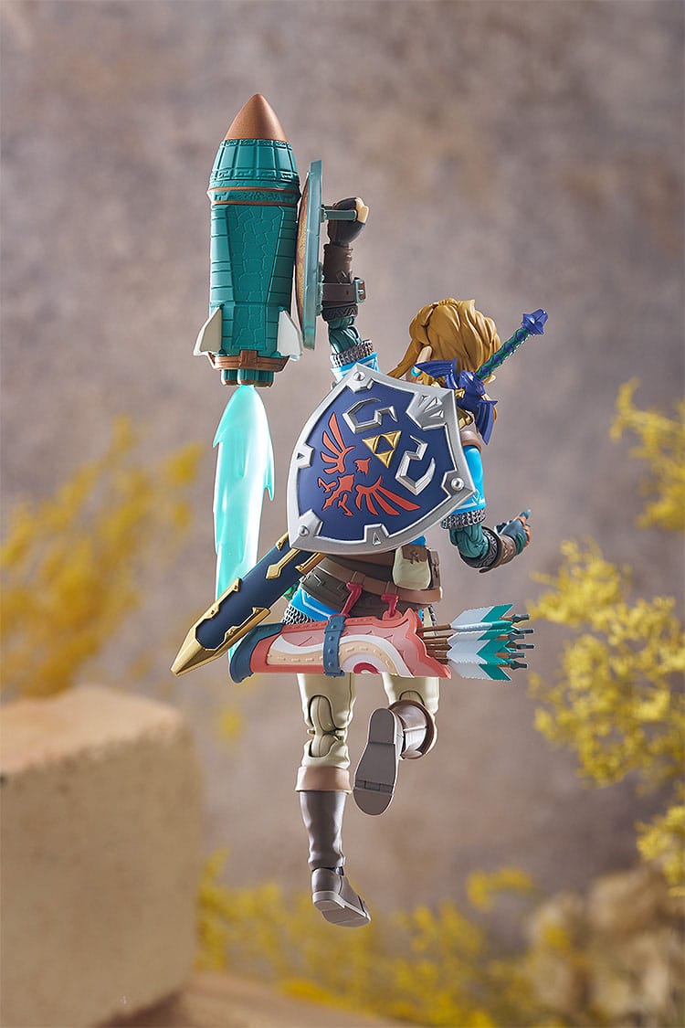 figma Link riding a rocket with shield raised, Tears of the Kingdom DX Edition action pose