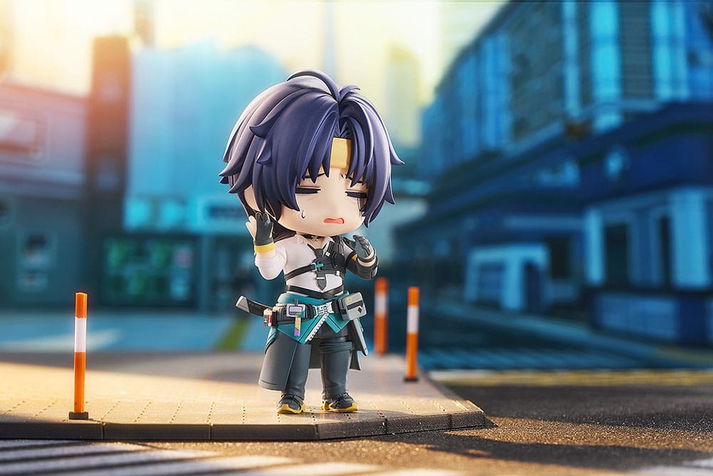 Harumasa Asaba Nendoroid looking tired on a bright city pavement