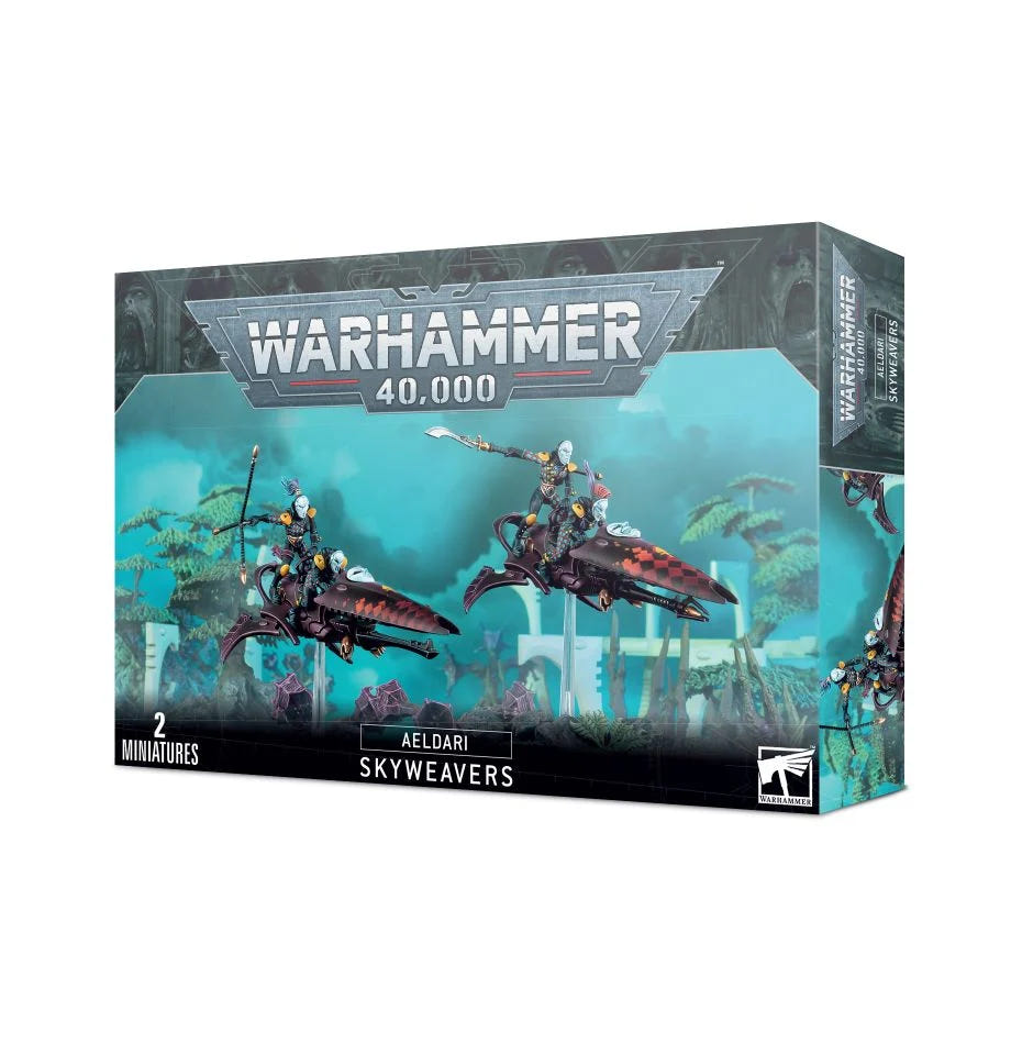 Warhammer 40,000 Aeldari Skyweavers box front showing two Harlequin jetbikes, Games Workshop