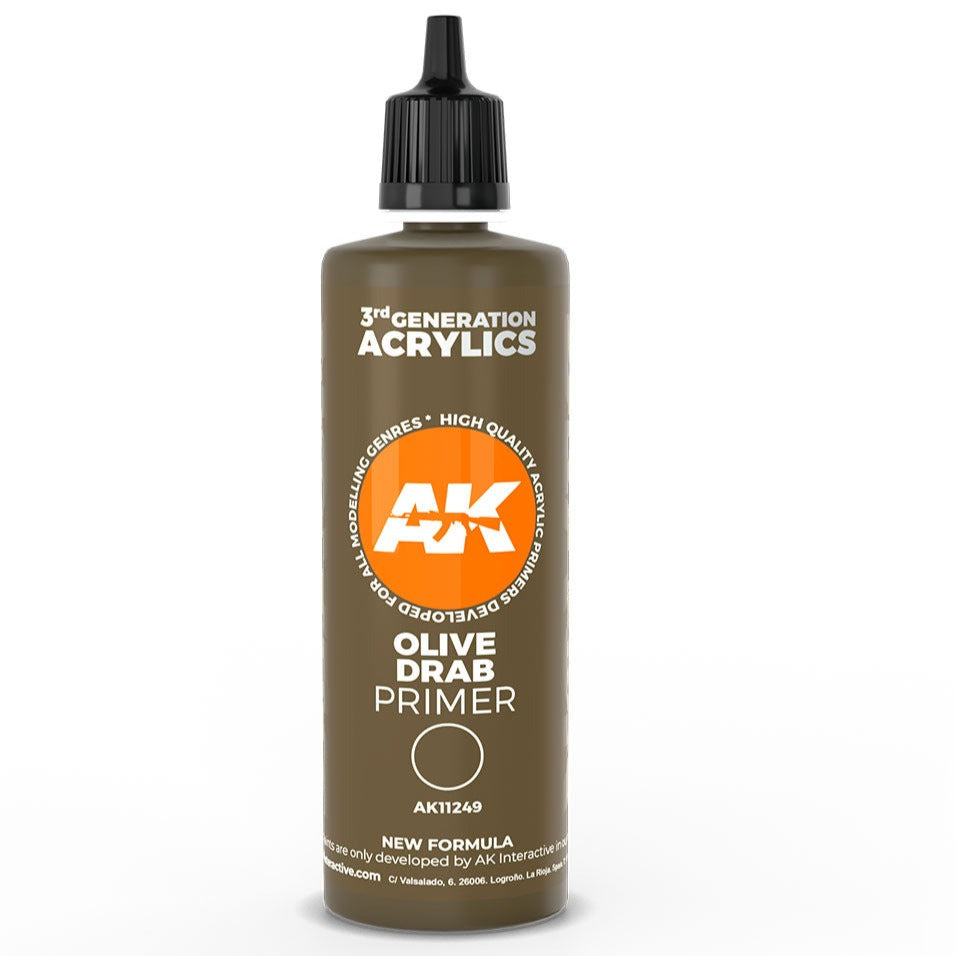 AK Interactive 3rd Gen Olive Drab Primer 100ml - Loaded Dice