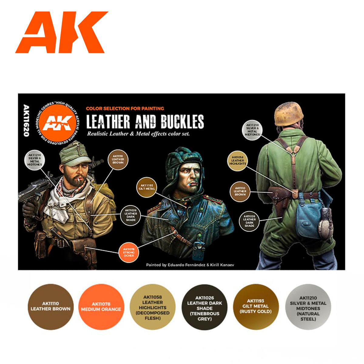 AK Interactive 3rd Gen Figure Paint Set - Leather and Buckles - Loaded Dice