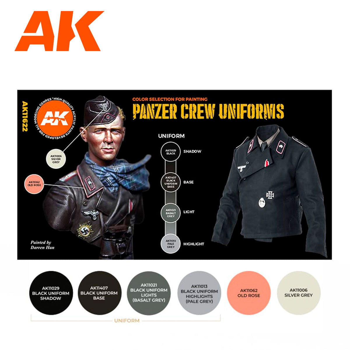 AK Interactive 3rd Gen Figure Paint Set - Panzer Crew Black Uniforms Set - Loaded Dice