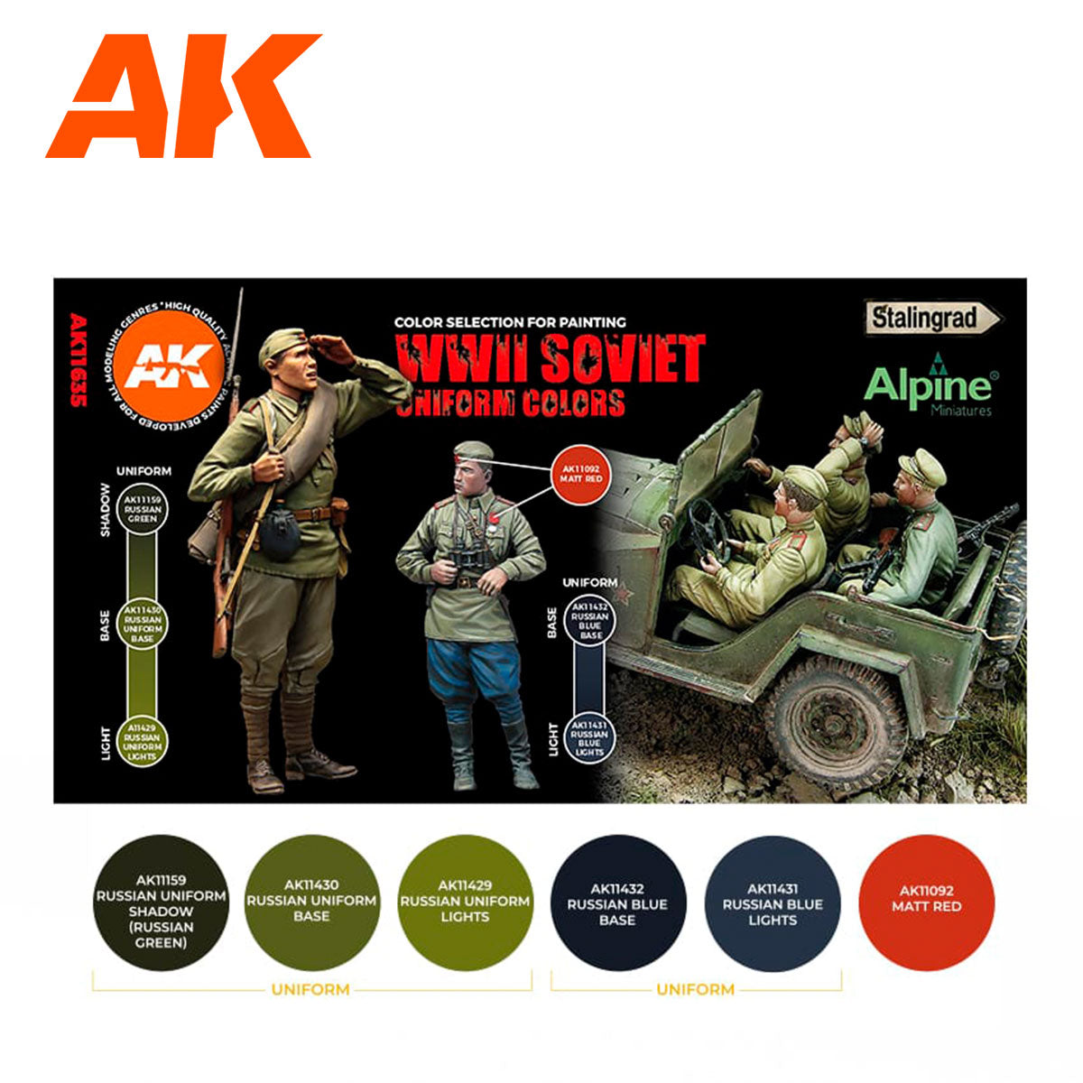AK Interactive 3rd Gen Figure Paint Set - Soviet WWII Uniform Colors - Loaded Dice