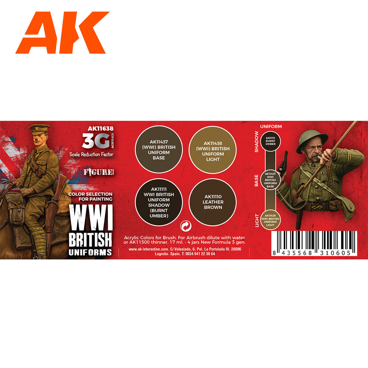 AK Interactive 3rd Gen Figure Paint Set - WWI British Uniforms AK11638 - Loaded Dice