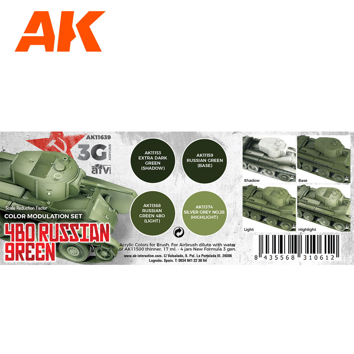 AK Interactive 3rd Gen 4BO Russian Green Modulation Set AK11639 - Loaded Dice