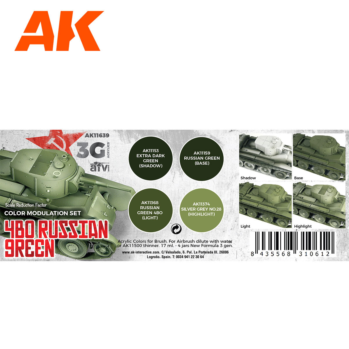 3Gen AFV Paint Set - 4BO Russian Green Modulation Set - Loaded Dice