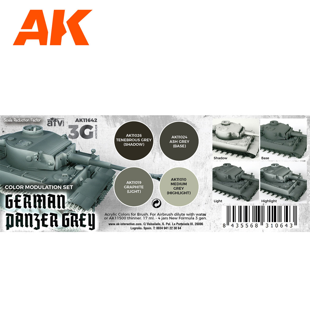 AK Interactive 3rd Gen AFV Paint Set - German Panzer Grey Modulation Set AK11642 - Loaded Dice