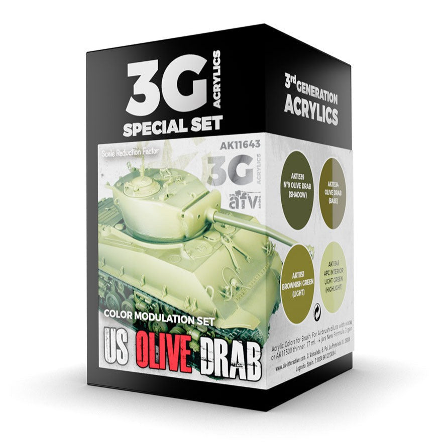 AK Interactive 3rd Gen AFV Paint Set - US Olive Drab Modulation Set AK11643 - Loaded Dice