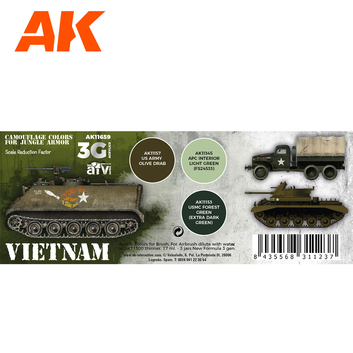 3Gen AFV Paint Set - Vietnam Camouflage Colors for Jungle Colors - Loaded Dice