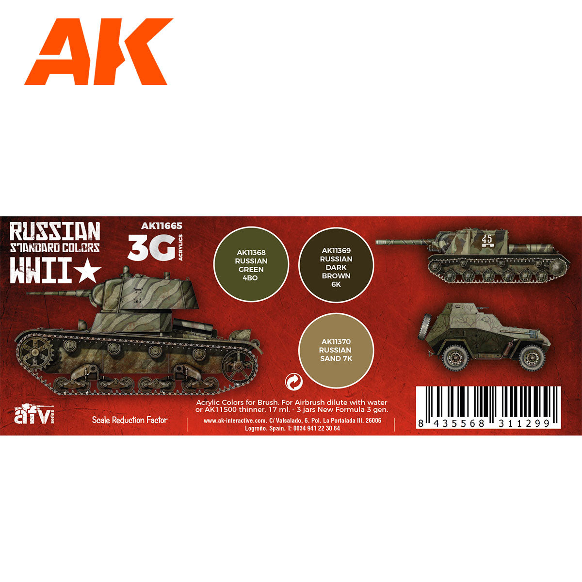 AK Interactive 3rd Gen AFV Paint Set - Russian Standard WWII Combo AK11665 - Loaded Dice