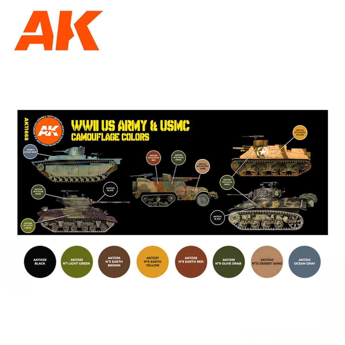 AK Interactive 3rd Gen AFV Paint Set - US Army & USMC Camouflage Colors - Loaded Dice