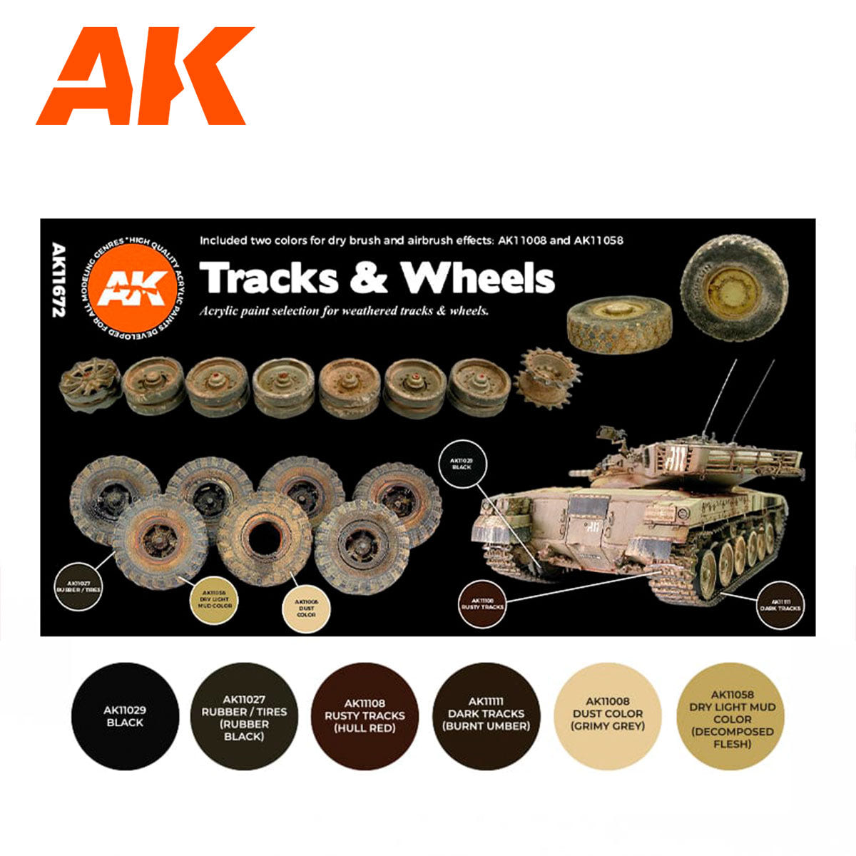 AK Interactive 3rd Gen AFV Paint Set - Tracks & Wheels - Loaded Dice
