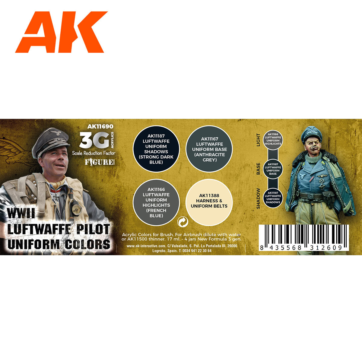 AK Interactive 3rd Gen Aircraft Paint Set - WWII Luftwaffe Uniform Colors AK11690 - Loaded Dice