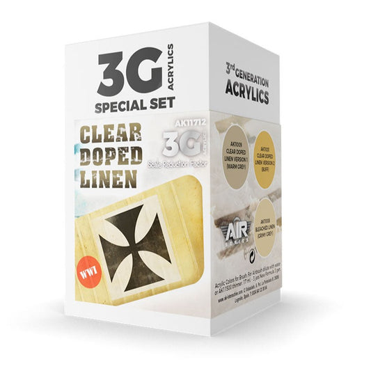 AK Interactive 3rd Gen Aircraft Paint Set - Clear Doped Linen SET 3G - Loaded Dice