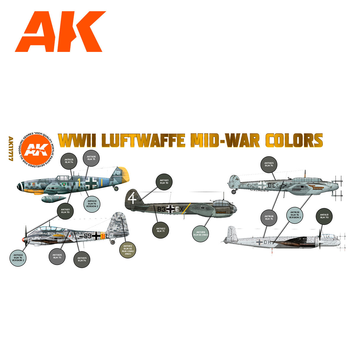 AK Interactive 3rd Gen Aircraft Paint Set - WWII Luftwaffe Mid-War Colors Set - Loaded Dice