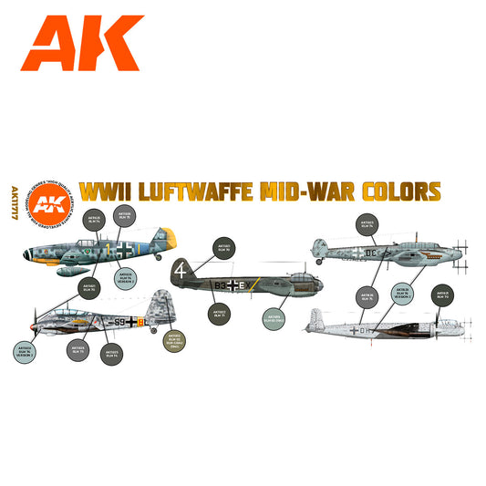 AK Interactive 3rd Gen Aircraft Paint Set - WWII Luftwaffe Mid-War Colors Set - Loaded Dice