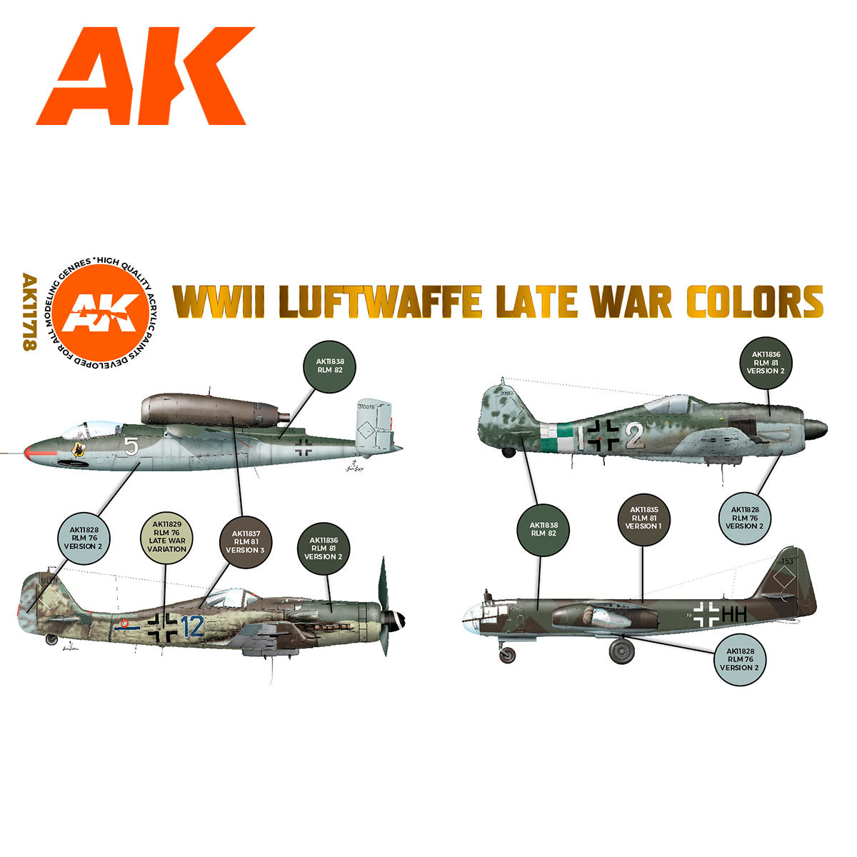 AK Interactive 3rd Gen Aircraft Paint Set - WWII Luftwaffe Late War Colors Set - Loaded Dice