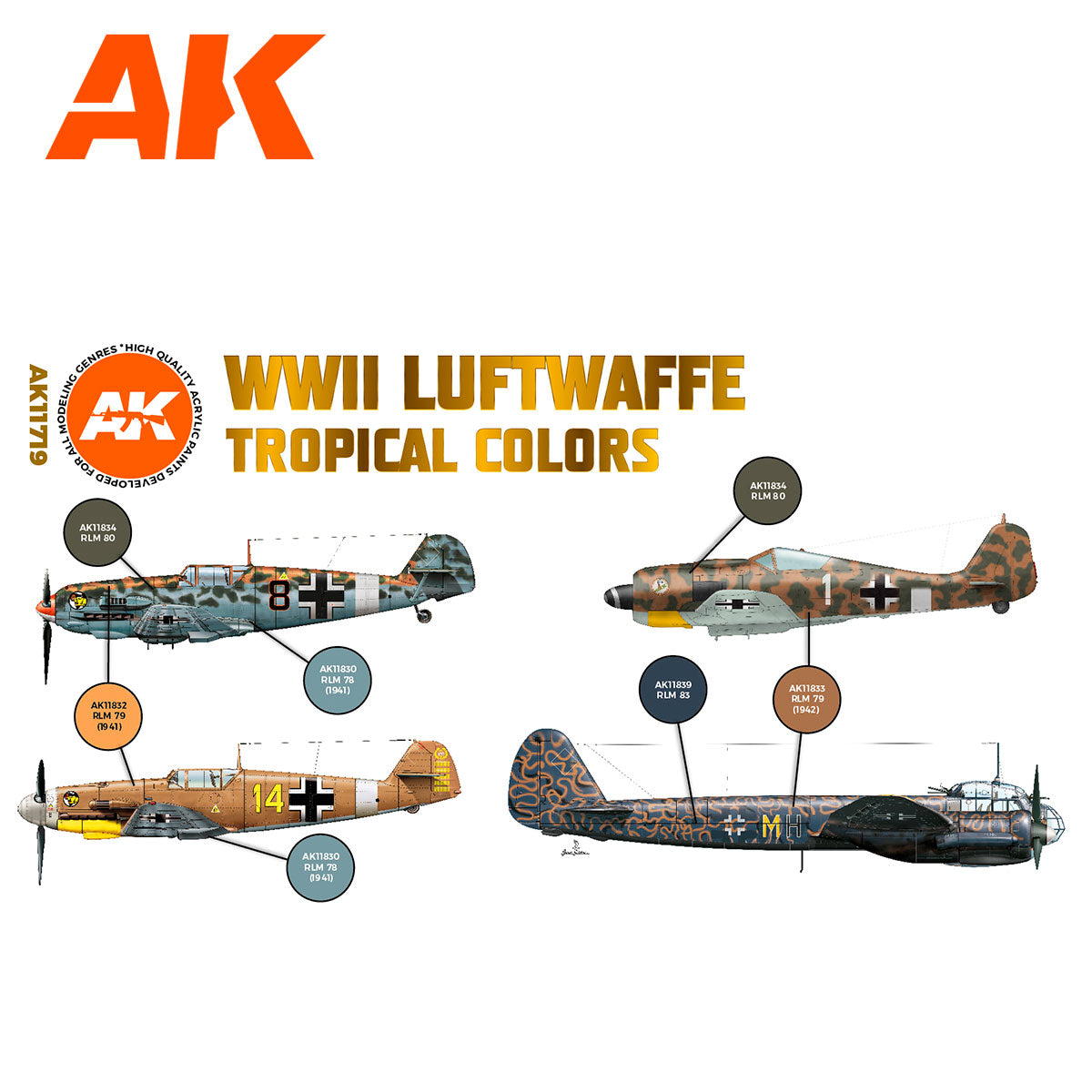 AK Interactive 3rd Gen Aircraft Paint Set - WWII Luftwaffe Tropical Colors Set - Loaded Dice