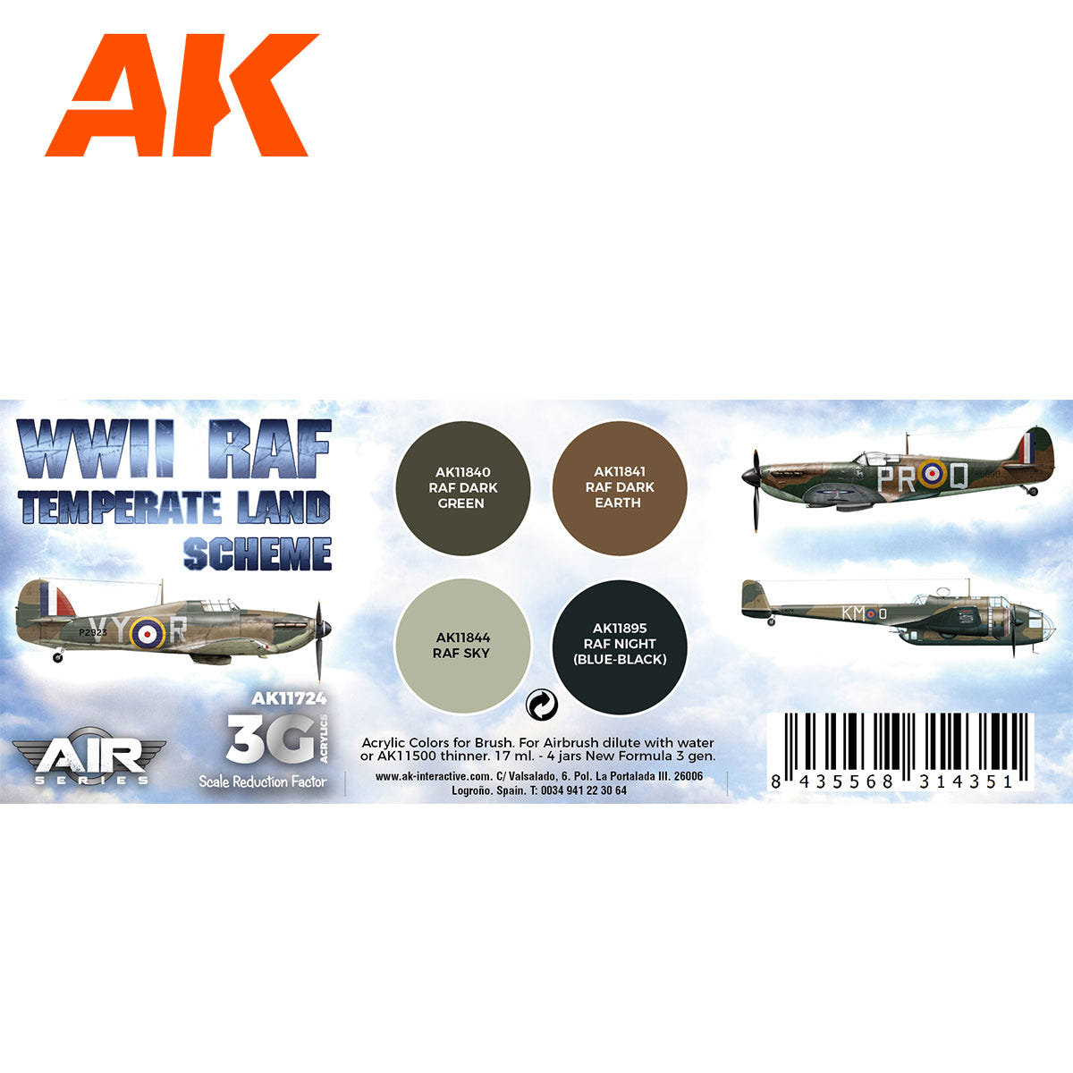 AK Interactive 3G Paint Set - WWII RAF Temperate Land Scheme - Loaded Dice