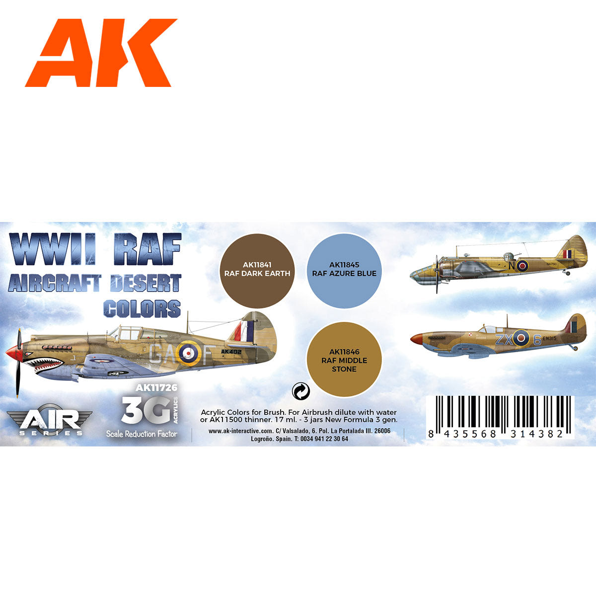 AK Interactive 3rd Gen Aircraft Paint Set - WWII RAF Aircraft Desert Colors Set - Loaded Dice