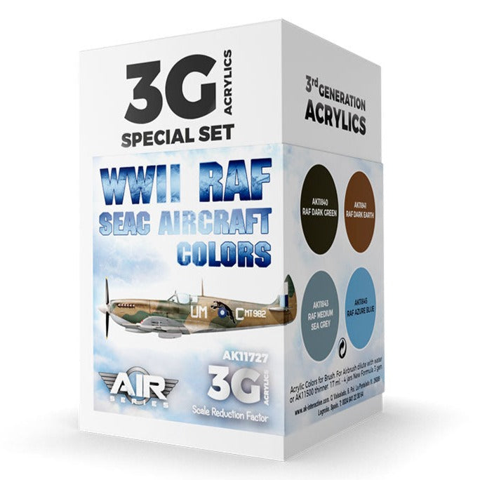 AK Interactive 3rd Gen Aircraft Paint Set - WWII RAF SEAC Aircraft Colors Set - Loaded Dice