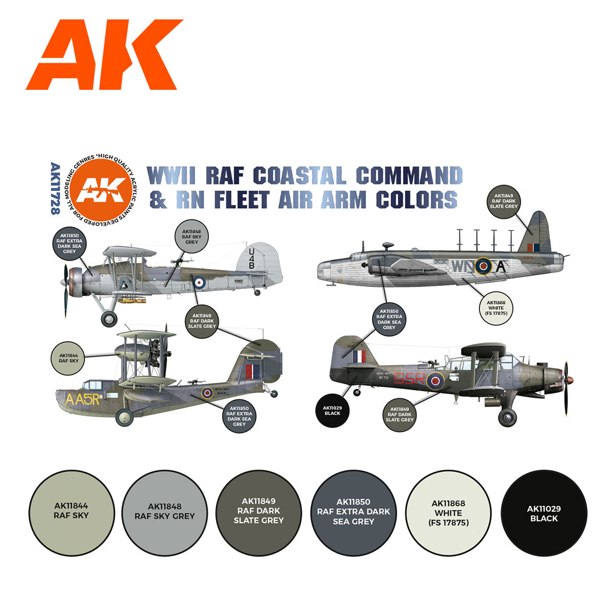 AK Interactive 3rd Gen Aircraft Paint Set - WWII RAF Coastal Command & RN Fleet Air Arm Set - Loaded Dice