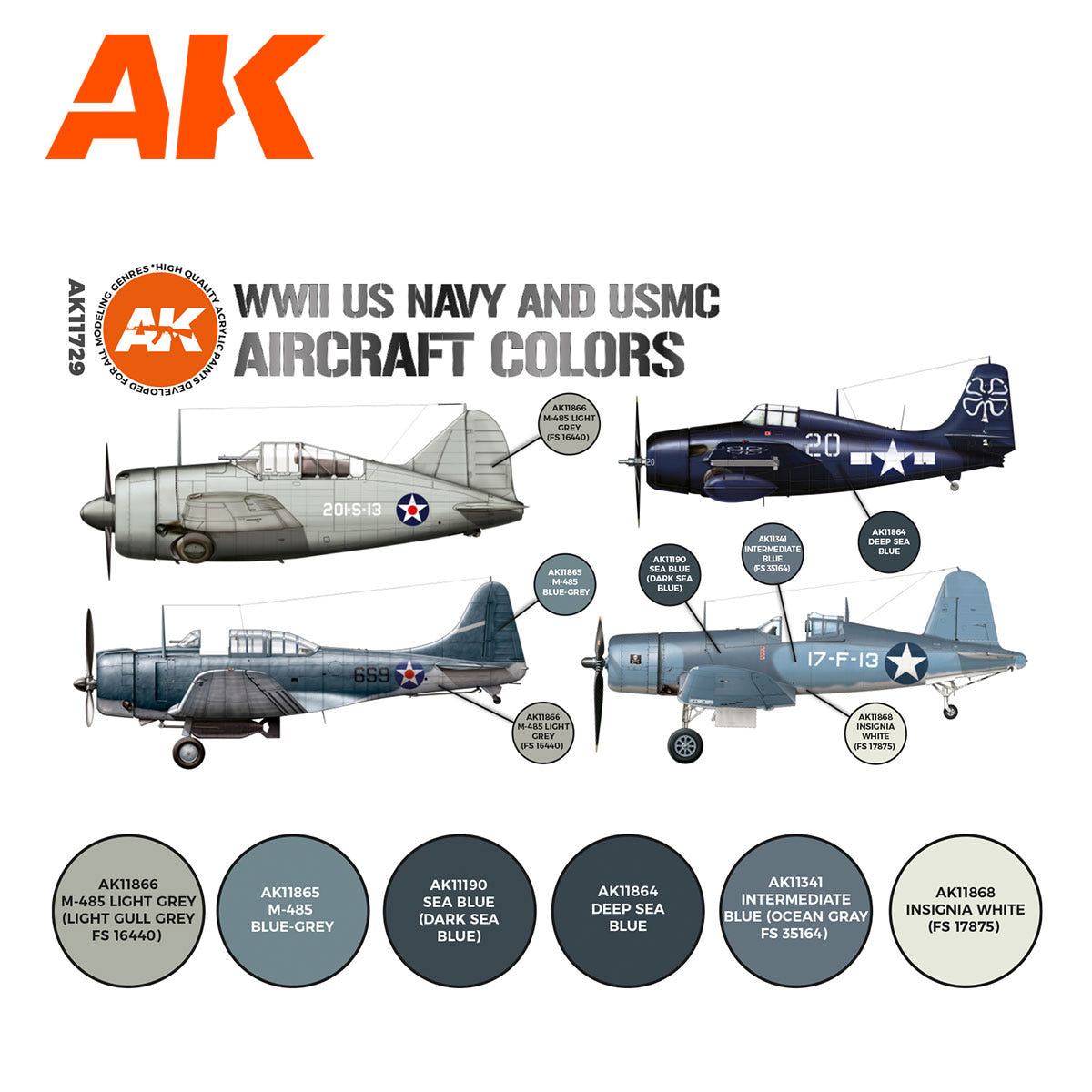 AK Interactive 3rd Gen Aircraft Paint Set - WWII US Navy & USMC Aircraft Colors Set - Loaded Dice