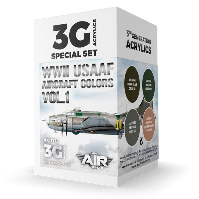 AK Interactive 3rd Gen Aircraft Paint Set - WWII USAAF Aircraft Colors Vol.1 Set - Loaded Dice