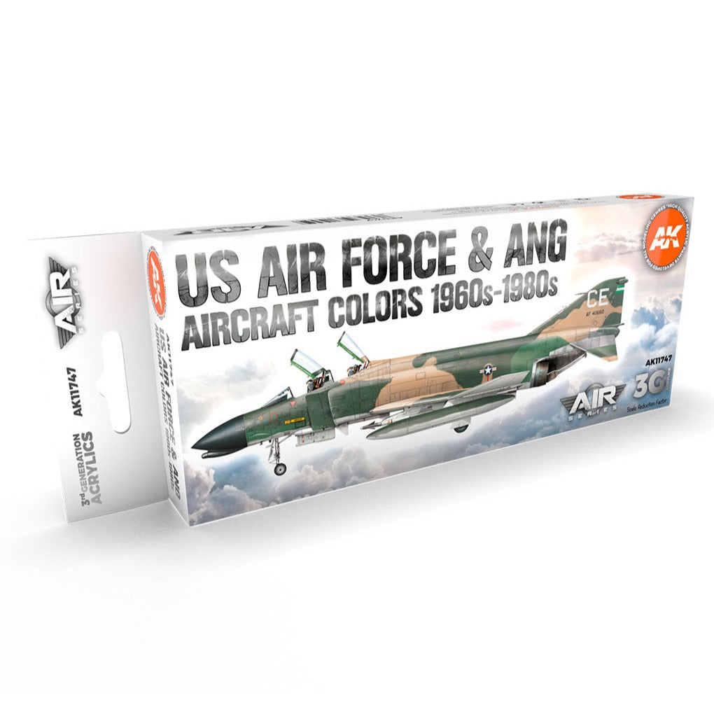 AK Interactive 3rd Gen Aircraft Paint Set - US Air Force & ANG Aircraft 1960s-1980s Set - Loaded Dice