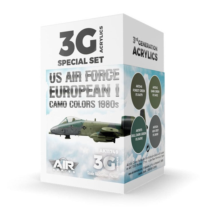 AK Interactive 3rd Gen Aircraft Paint Set - US Air Force European Camo Colors 1980s Set - Loaded Dice