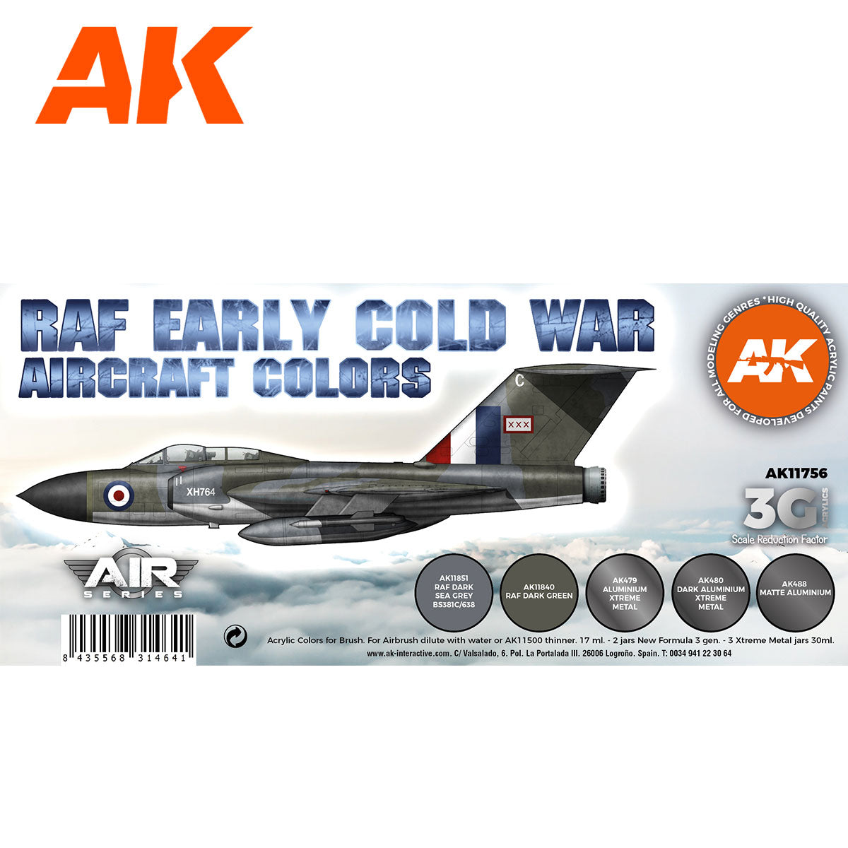 AK Interactive 3rd Gen Aircraft Paint Set - Early Cold War RAF Aircraft Colors Set - Loaded Dice