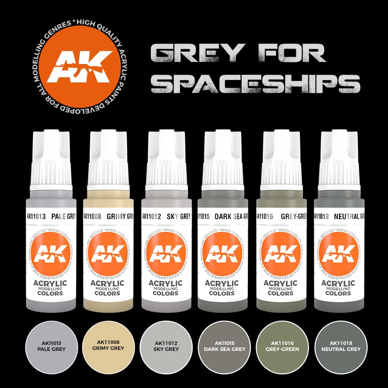 AK Interactive 3rd Gen Acrylic Grey for Spaceships Set (AK11614) - Loaded Dice