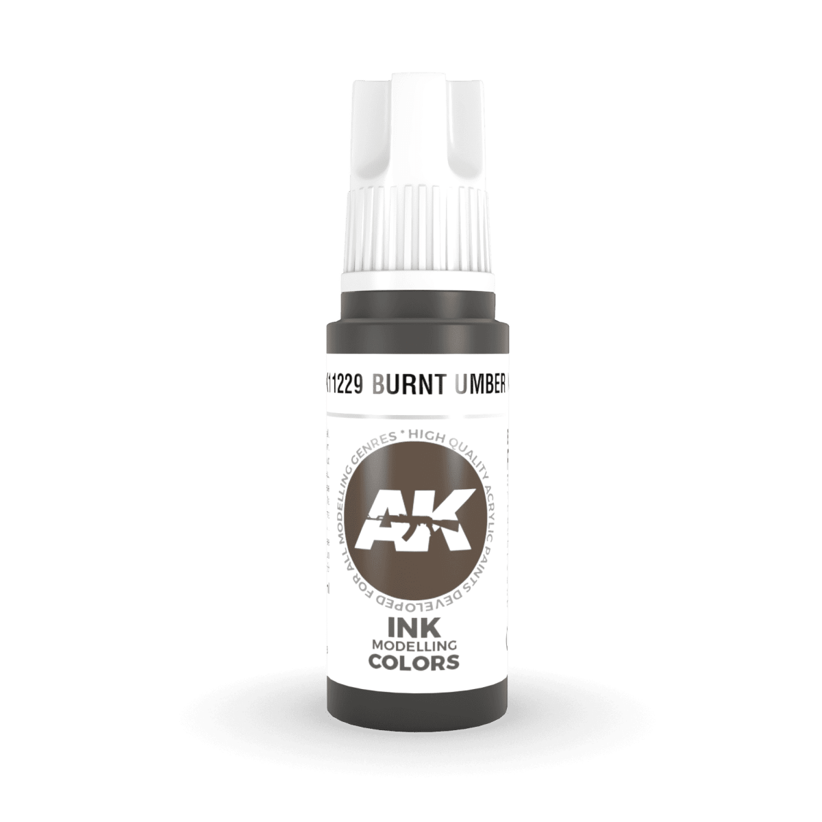 AK Interactive 3rd Generation acrylic paint Burnt Umber INK 17ml dropper bottle